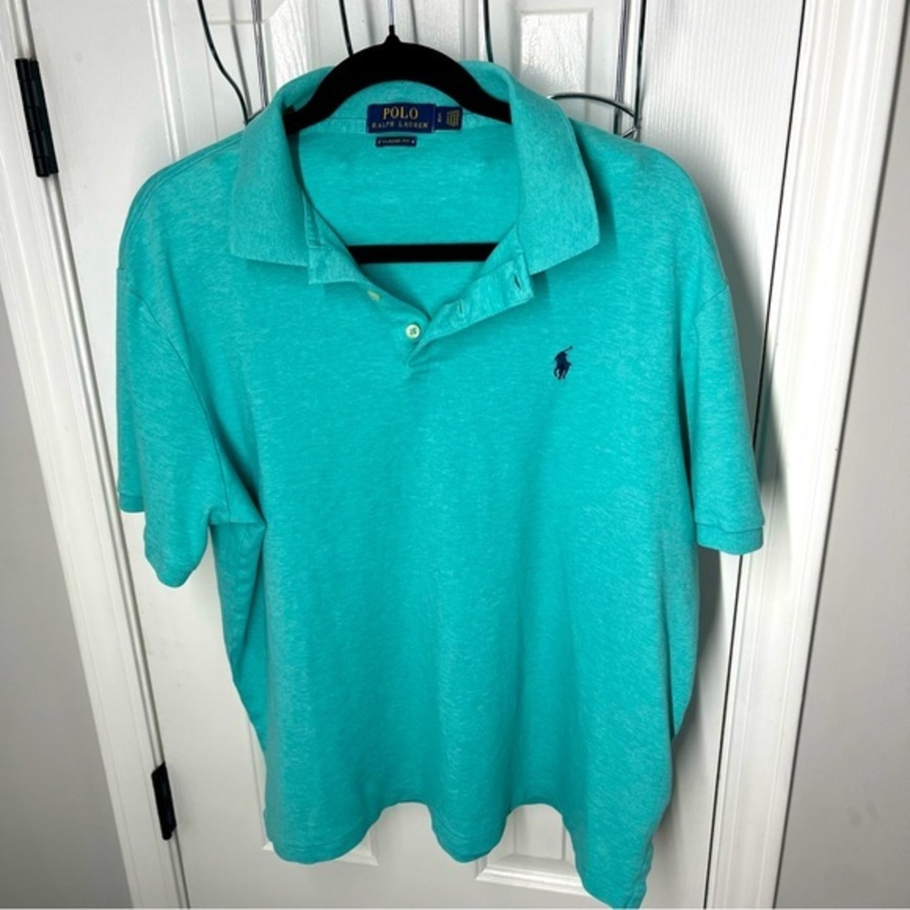 Ralph Lauren Polo Shirt Mens Large Turquoise Collared Classic Fit